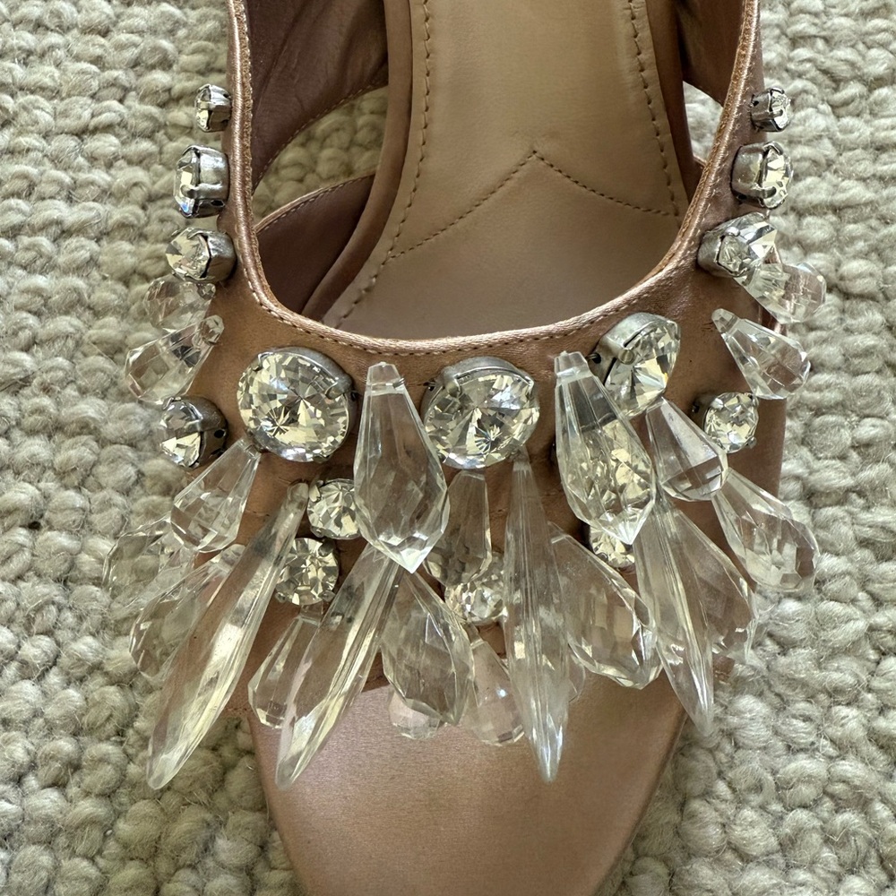 Miu Miu Pink Satin Crystal Embellished Heels/Sandals Sz 39